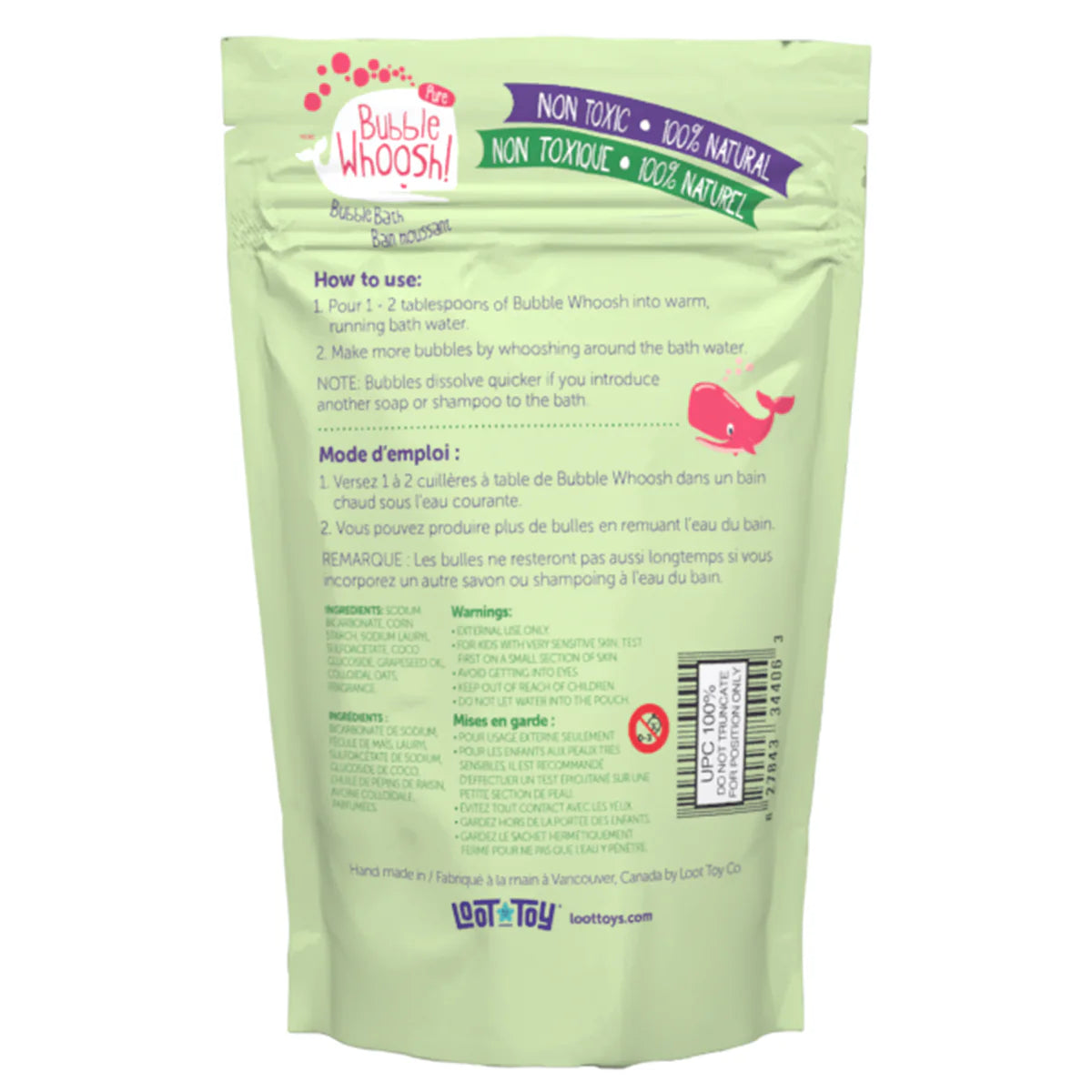 Loot Toy Bubble Whoosh PURE 100% Natural Bubble Bath Powder - Watermelon Back View