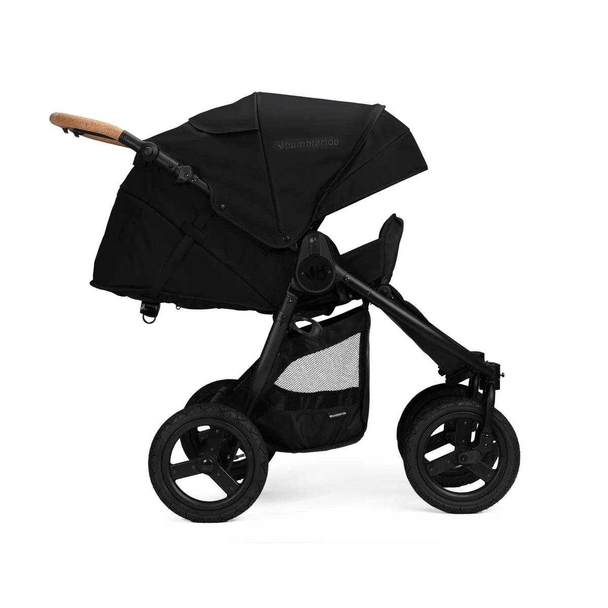 Bumbleride Indie Twin Stroller - Black Side View with Infant Ready Recline