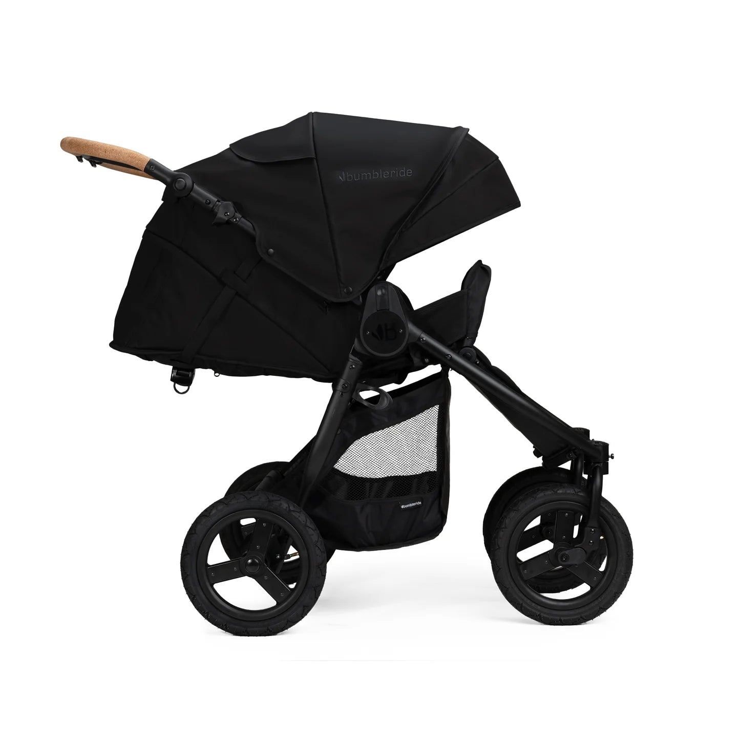 Bumbleride Indie Twin Stroller - Black Side View with Infant Ready Recline