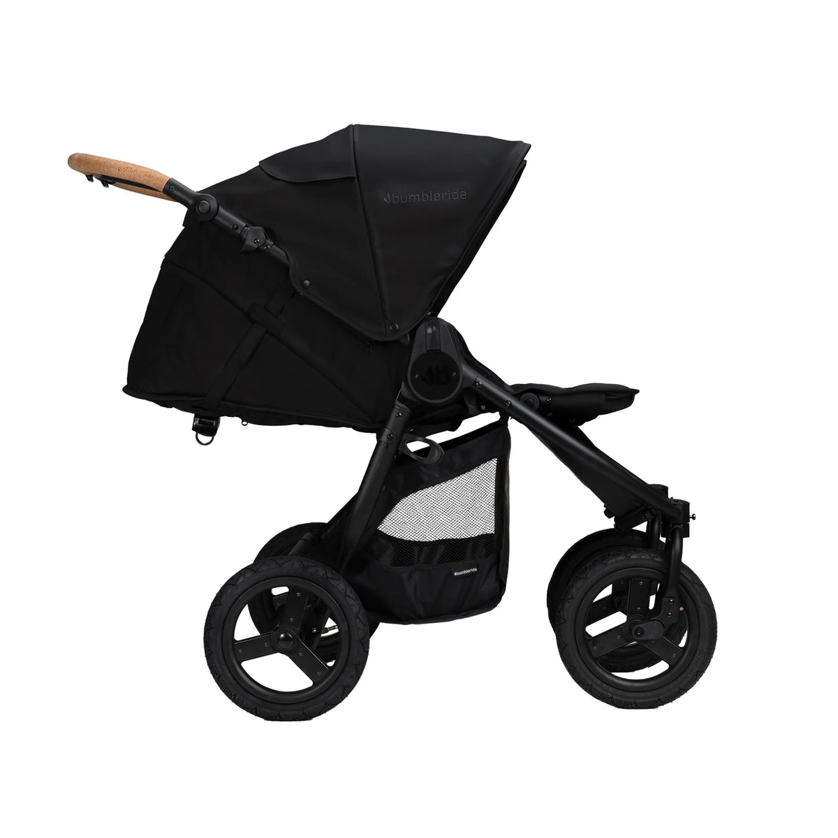 Bumbleride Indie Twin Stroller - Black Side Profile Reclined Seat