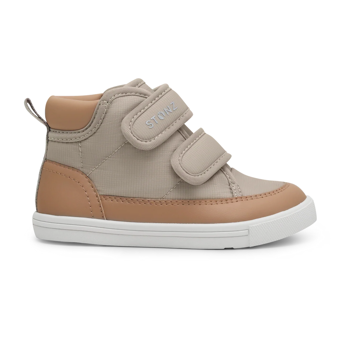 Stonz Journey Water Repellent Insulated High Top Toddler & Kid Sneakers - Dune/Camel Side Profile View