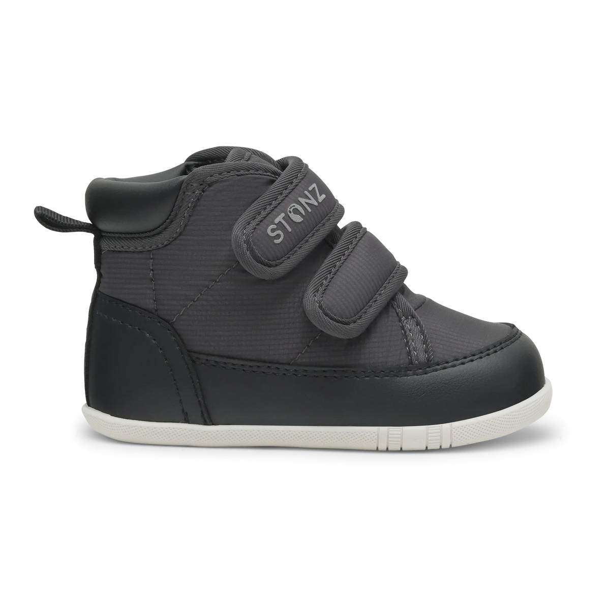 Stonz Journey Water Repellent Insulated High Top Toddler Sneakers - Charcoal/Black Side Profile View