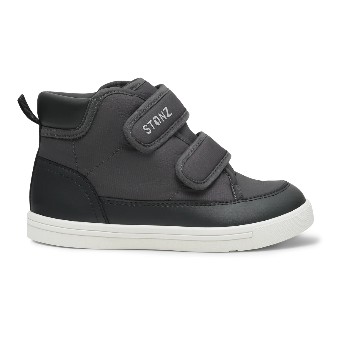 Stonz Journey Water Repellent Insulated High Top Toddler & Kid Sneakers - Charcoal/Black Side Profile View