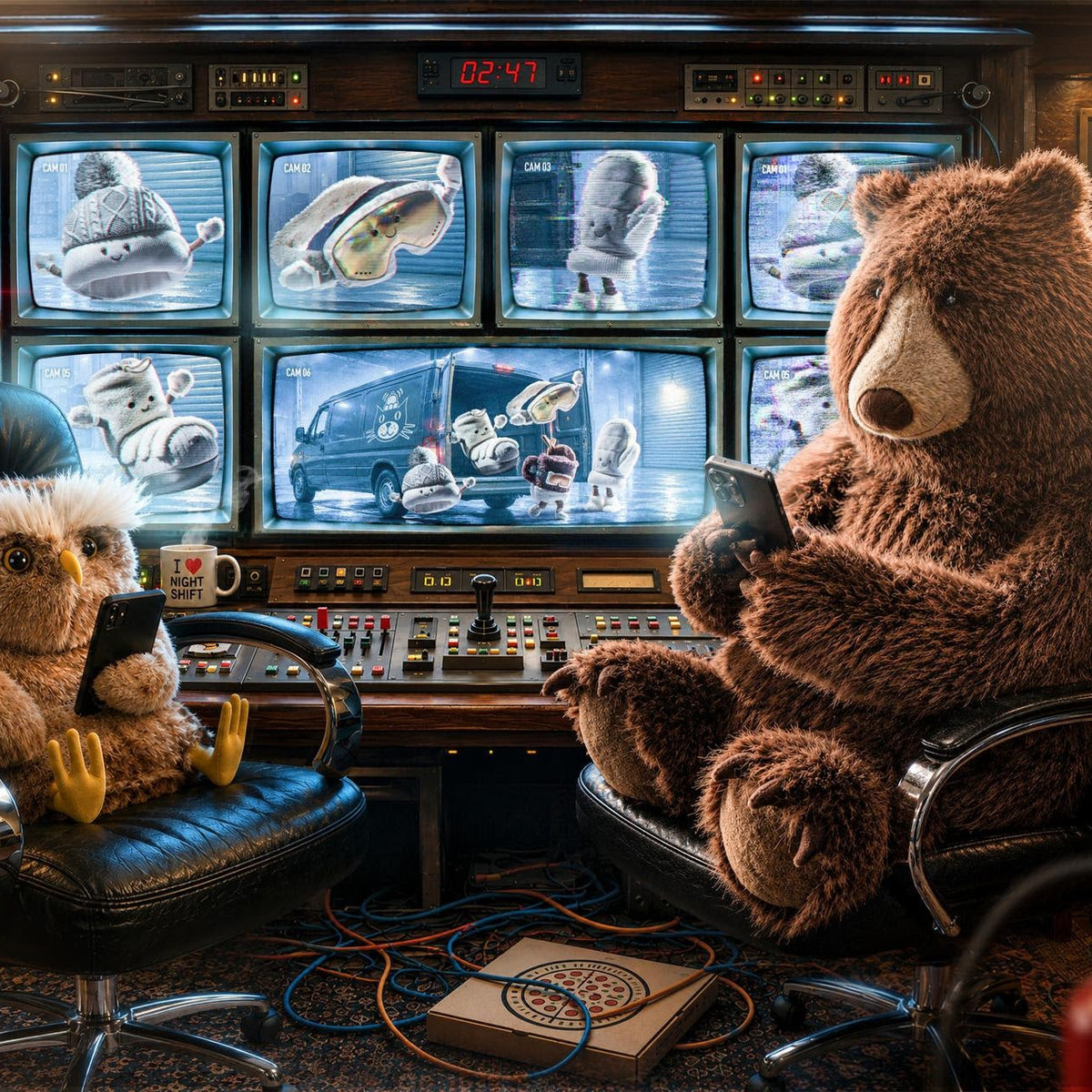 Jellycat Bizzlestomp Bear & Tawoola Owl Lifestyle