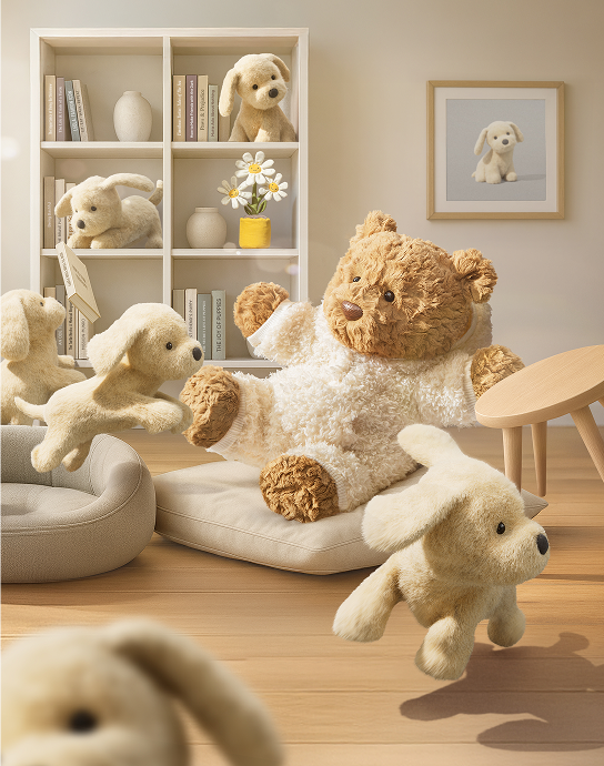 Jellycat Golden Puppy with Bartholomew Bear All-In-One Outfit
