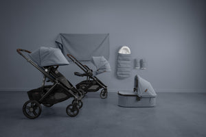UPPAbaby Vista V3 Stroller - Julian (Dusty Blue Melange/Carbon Frame/Chestnut Leather) - Fashion Story Collection