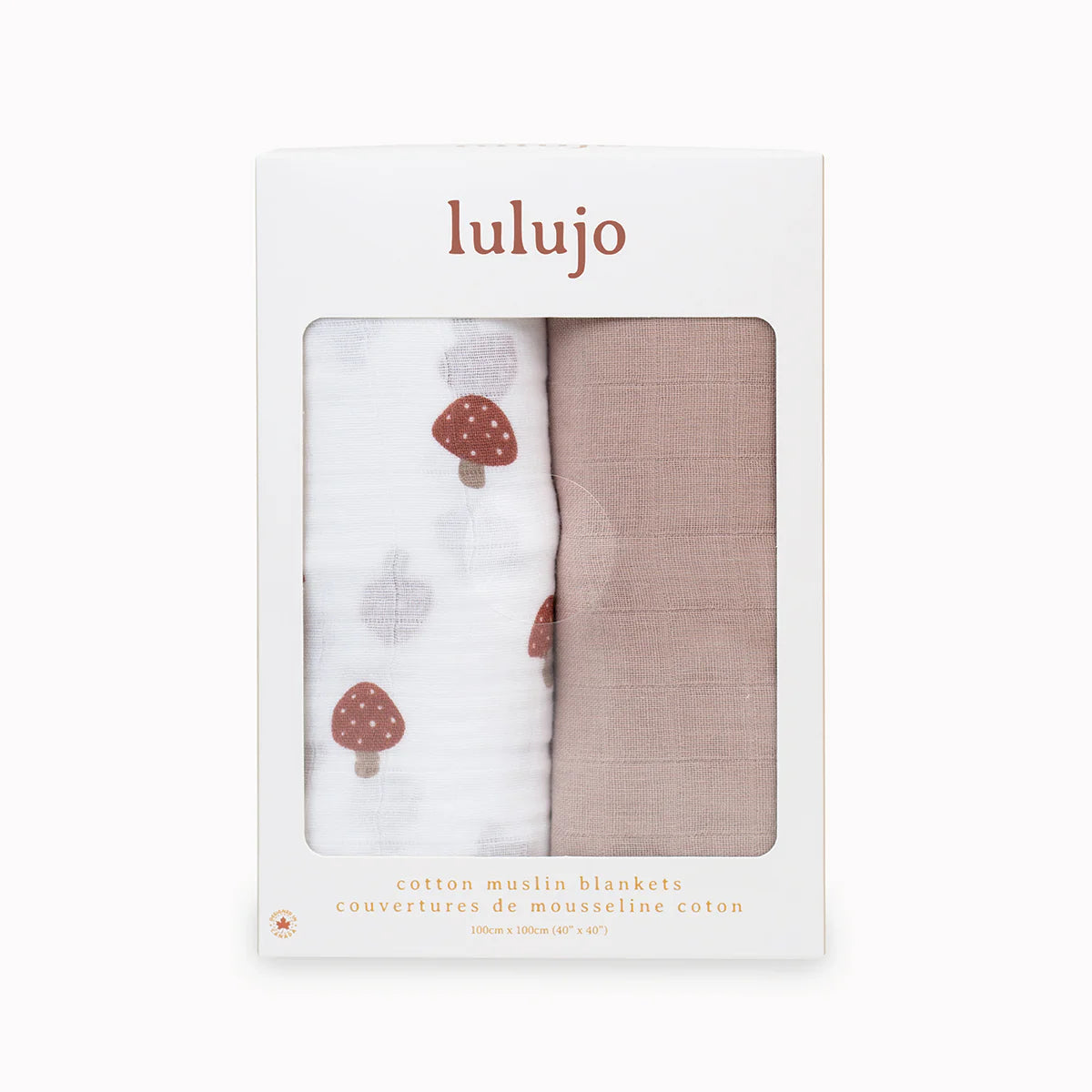 Lulujo Cotton Muslin Swaddle Blanket 2 PK - Mushroom & Sand Boxed