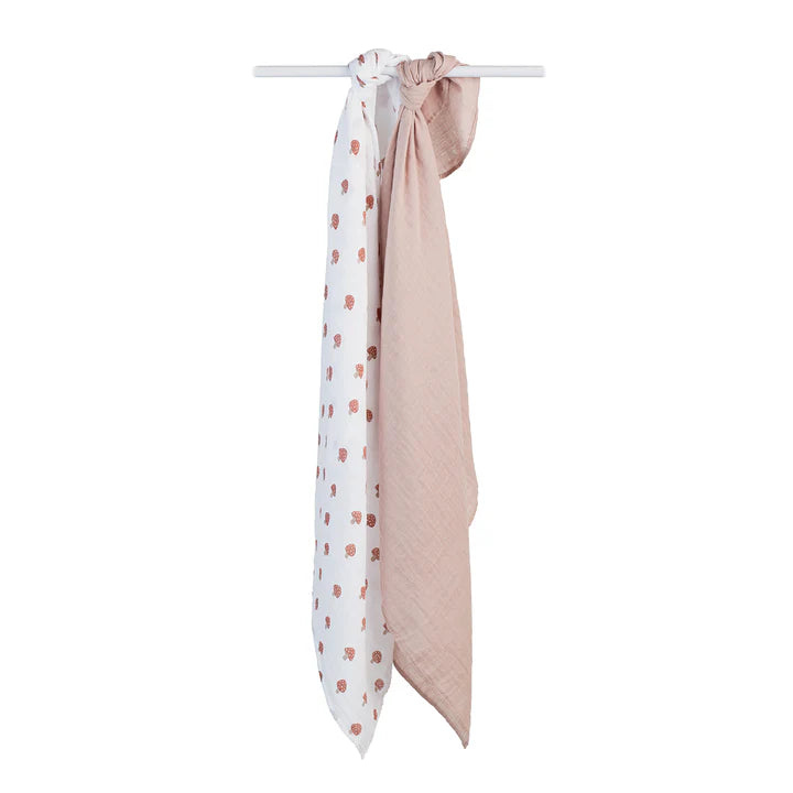 Lulujo Cotton Muslin Swaddle Blanket 2 PK - Mushroom & Sand 3