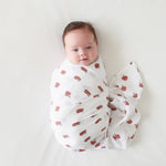 Lulujo Cotton Muslin Swaddle Blanket 2 PK - Mushroom & Sand Lifestyle 1