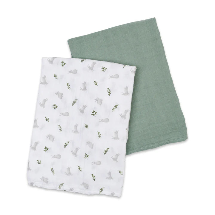 Lulujo Cotton Muslin Swaddle Blanket 2 PK - Bunny & Fern 3