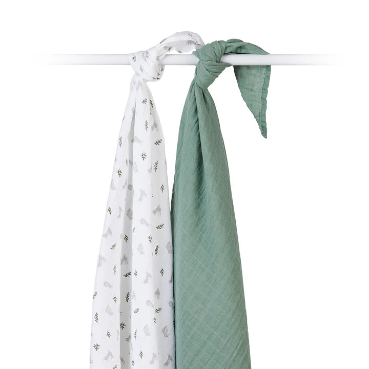 Lulujo Cotton Muslin Swaddle Blanket 2 PK - Bunny & Fern 2