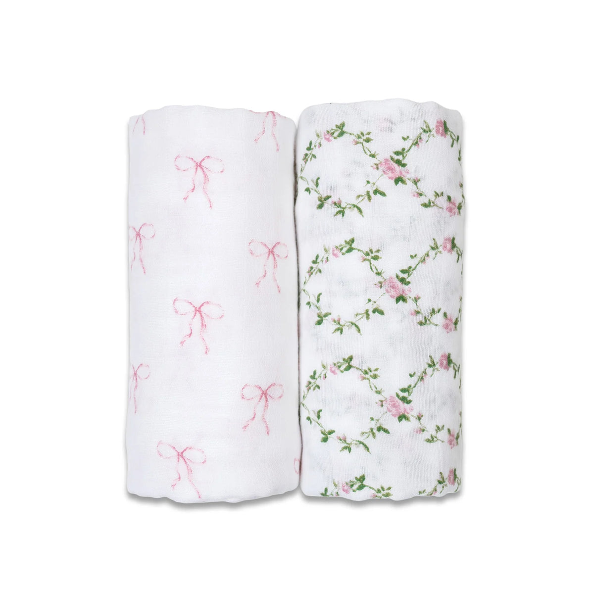 Lulujo Cotton Muslin Swaddle Blanket 2 PK - Bows & Rose Trellis