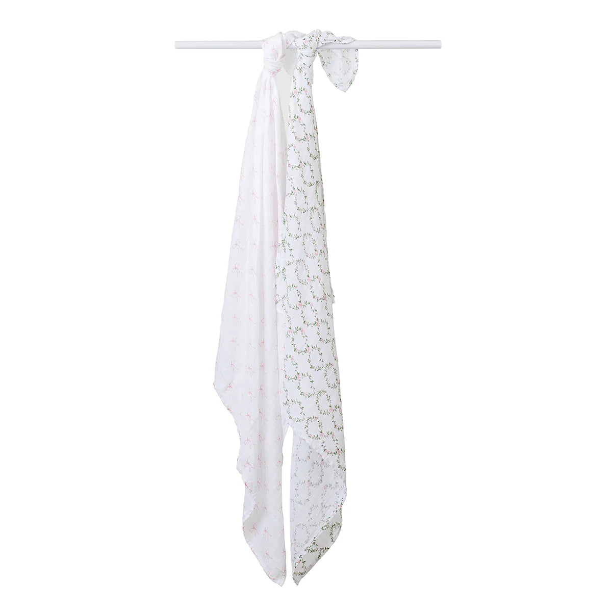 Lulujo Cotton Muslin Swaddle Blanket 2 PK - Bows & Rose Trellis Hanging
