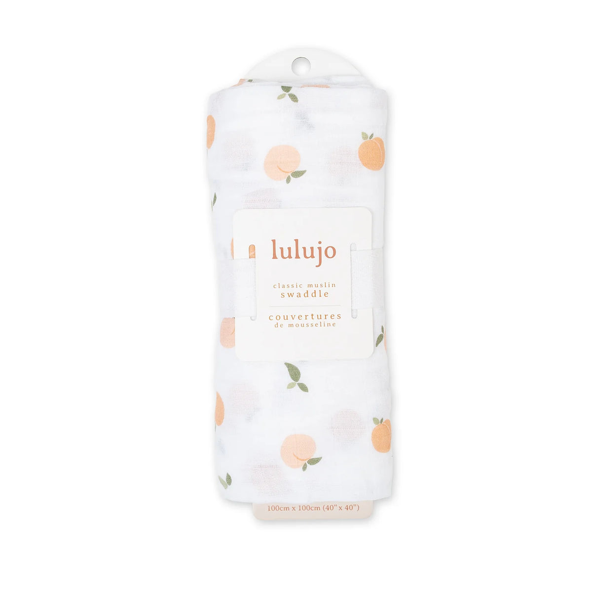 Lulujo Cotton Muslin Swaddle Blanket - Peaches Packaged