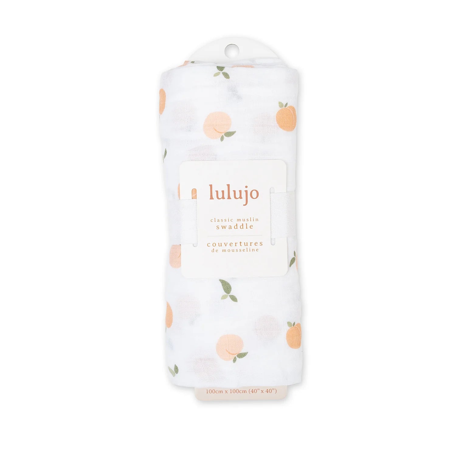 Lulujo Cotton Muslin Swaddle Blanket - Peaches Packaged