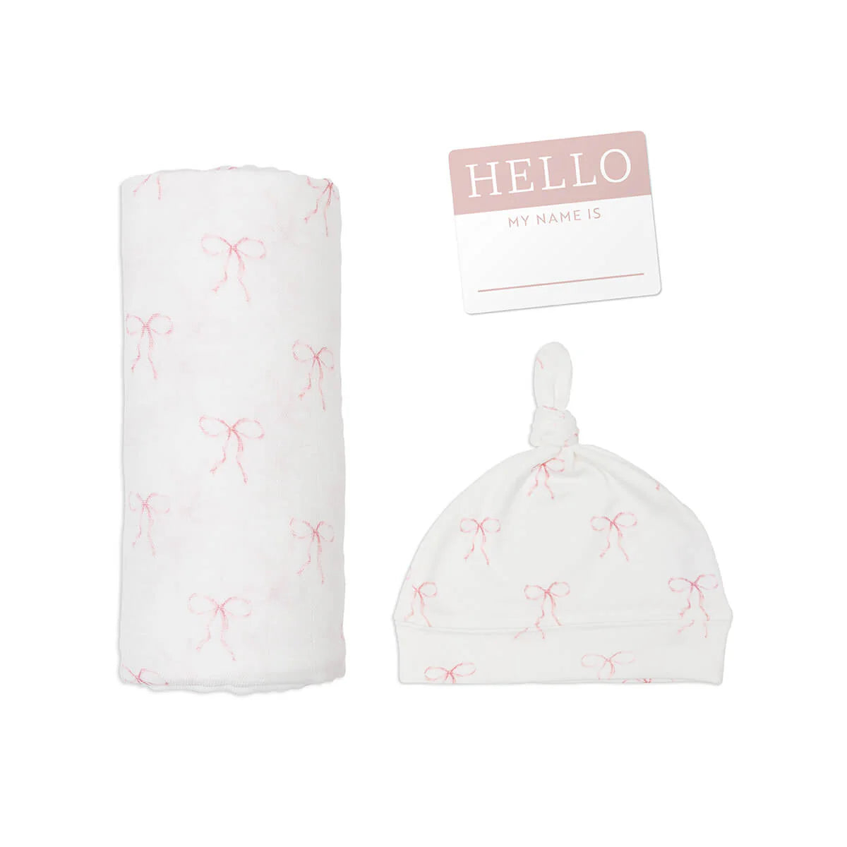Lulujo Hello, World! Newborn Swaddle & Hat Gift Set - Vintage Bows