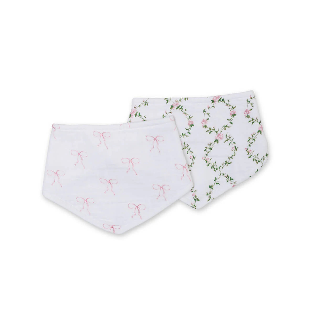 Lulujo Bandana Bib 2 PK - Bows & Rose Trellis
