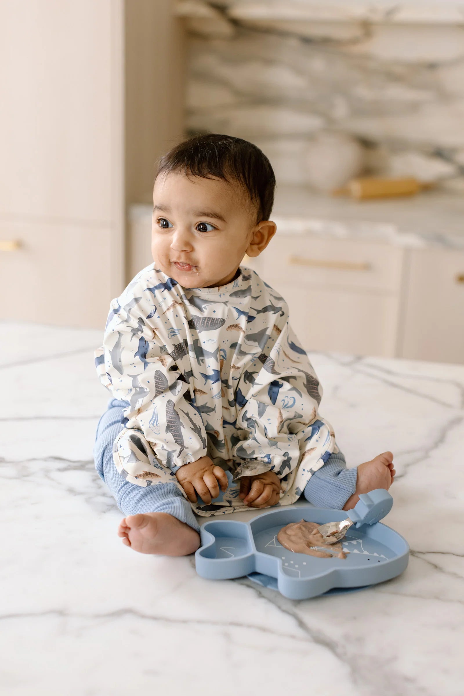 Loulou Lollipop Long Sleeve Waterproof Bib - Ocean Explorer