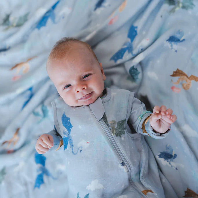 Loulou Lollipop Luxe Muslin Swaddle - Magical Dragons Lifestyle 1