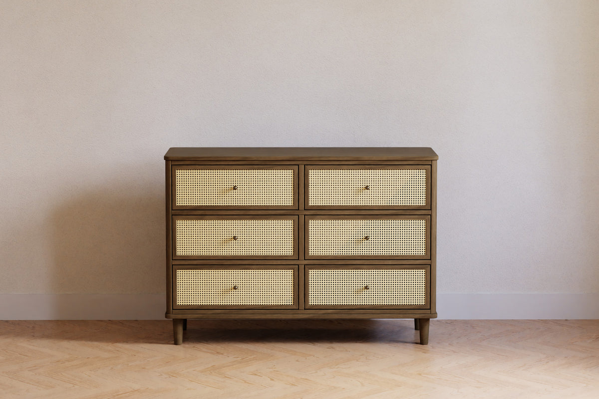 Natural Walnut / Blonde Cane Namesake Marin with Cane 6 Drawer Assembled Dresser 2