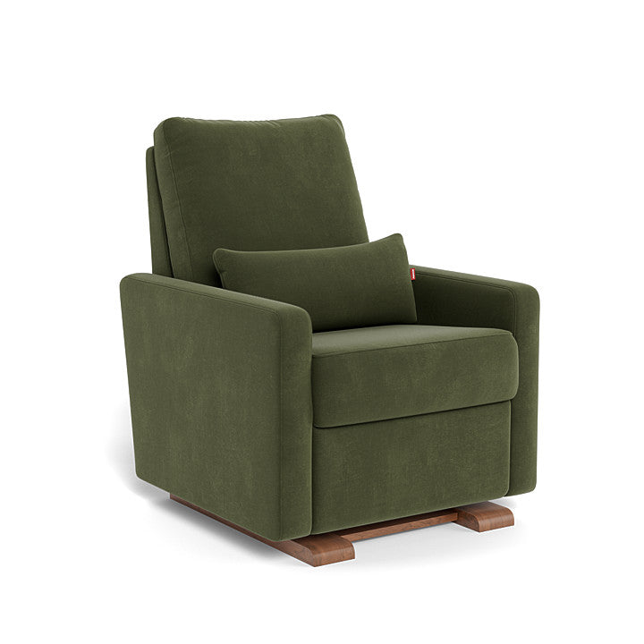 Moss Green Velvet / Walnut - Monte Design Matera Glider Recliner - Performance