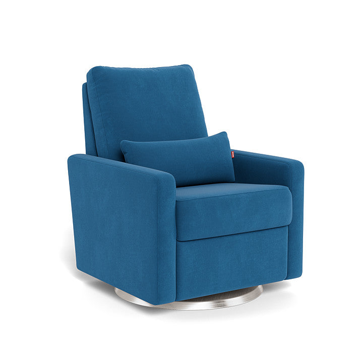Surf Blue Velvet / Brushed Steel Swivel - Monte Design Matera Glider Recliner - Performance
