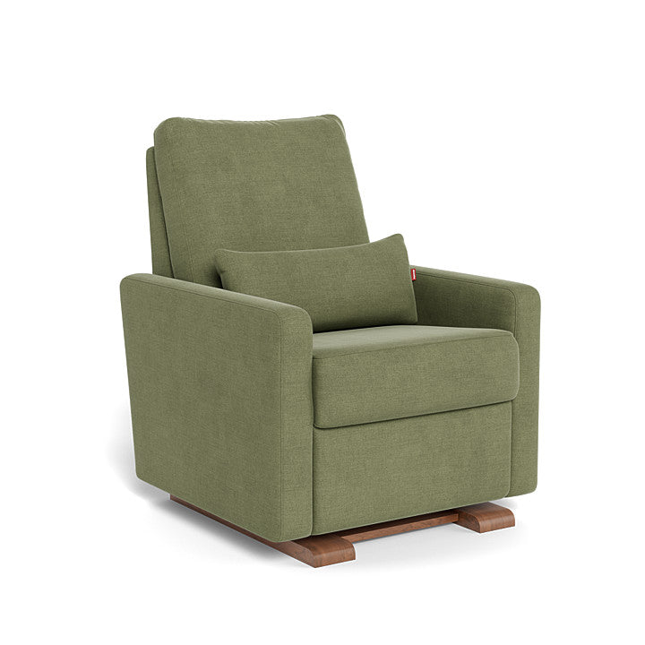 Olive Green Brushed Cotton Linen / Walnut - Monte Design Matera Glider Recliner - Premium