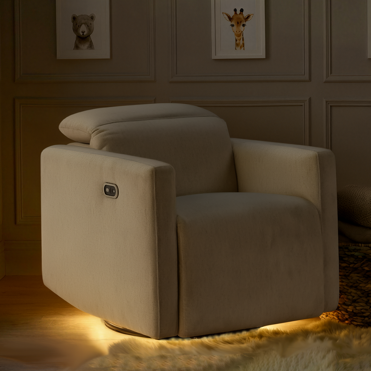 Maxi-Cosi Isla Cloud Swivel Glider & Power Recliner - Vanilla Lifestyle 3 with Night Light