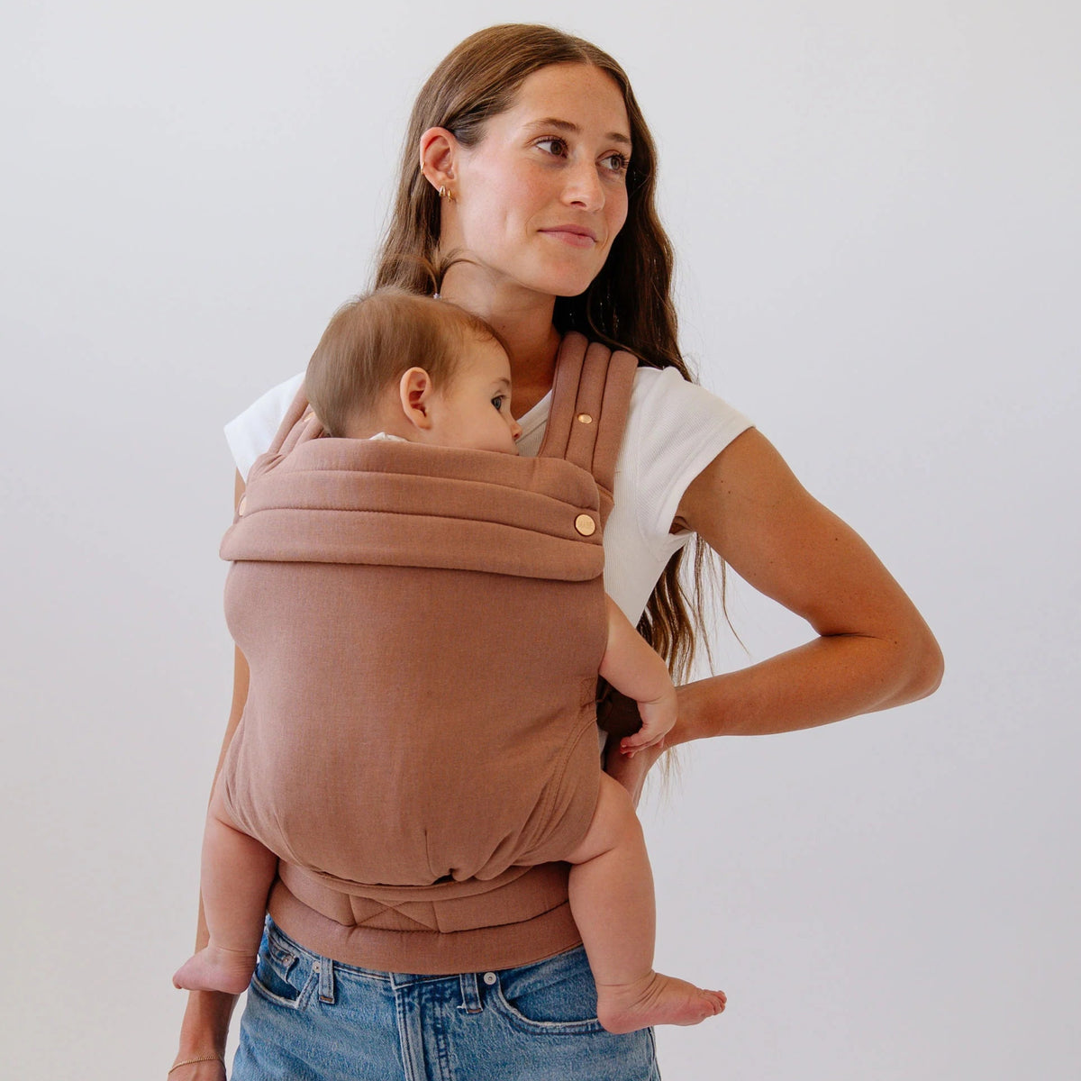 Mabē Monarch Carrier - Mocha Lifestyle 1 Baby Front Facing In Carry Mode