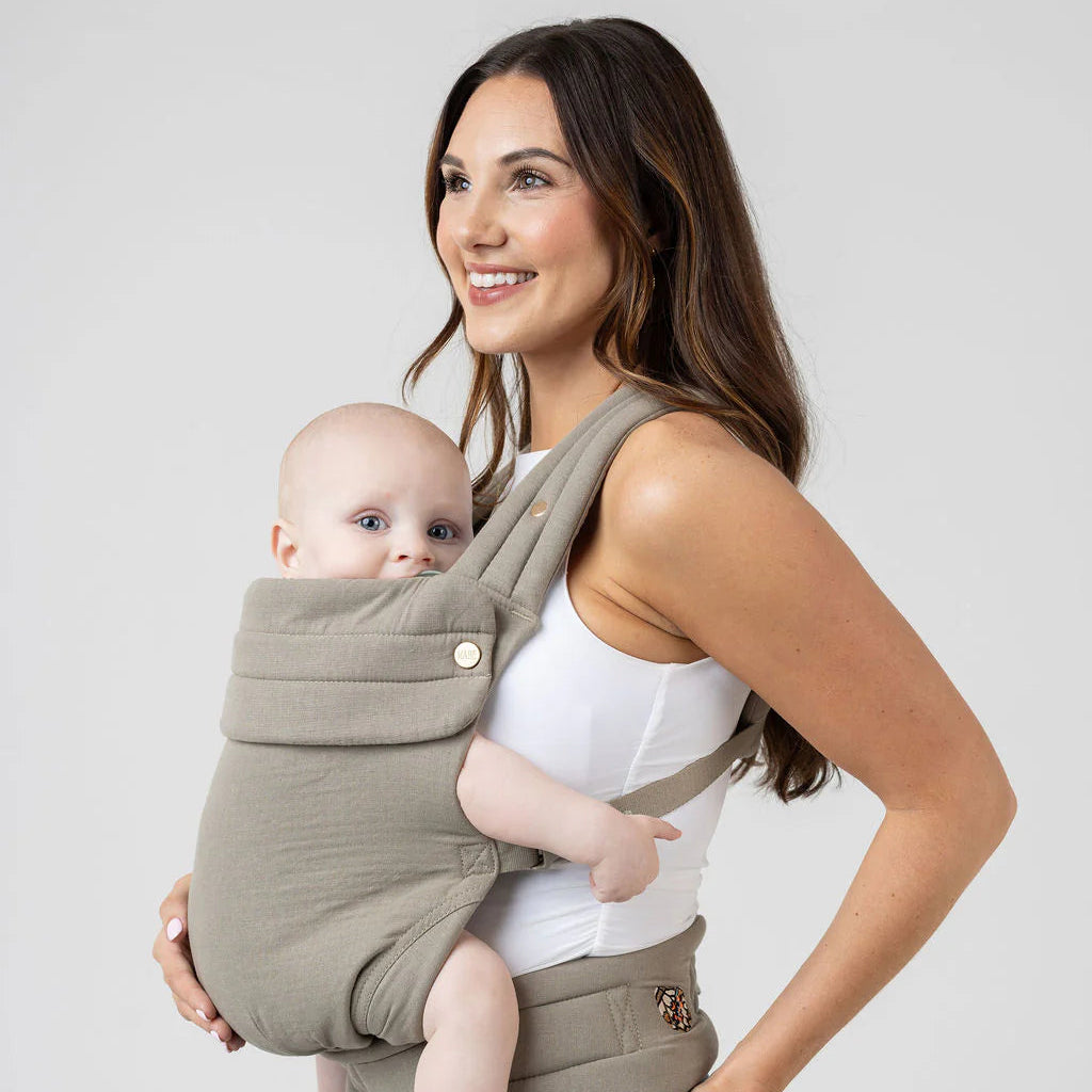 Mabē Monarch Carrier - Stone Sage Lifestyle Baby Front Facing In Carry Mode