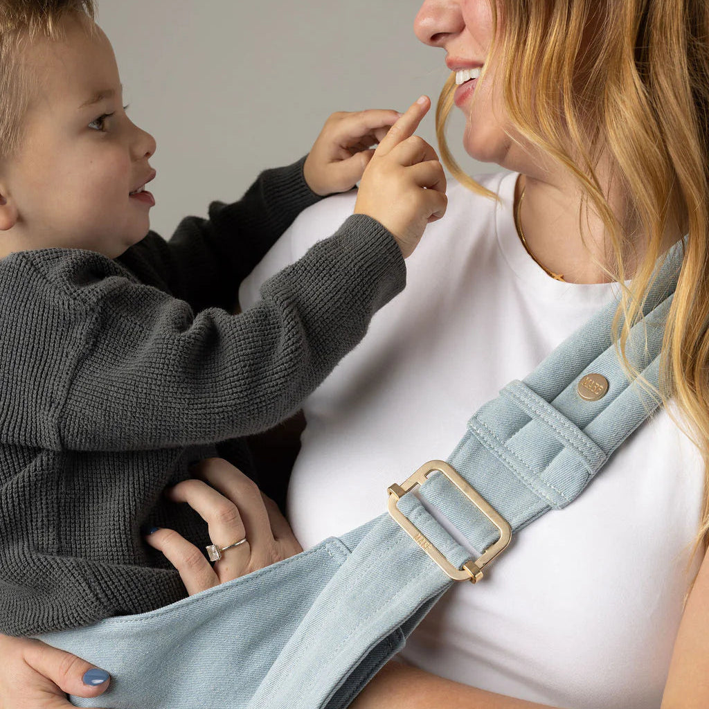 Mabē Monarch Toddler Sling - Dream Wash Denim Carrier Lifestyle 3