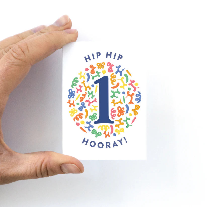 Pedaller Designs Mini Greeting Card - Kids Balloon Animal First Birthday - Size Detail