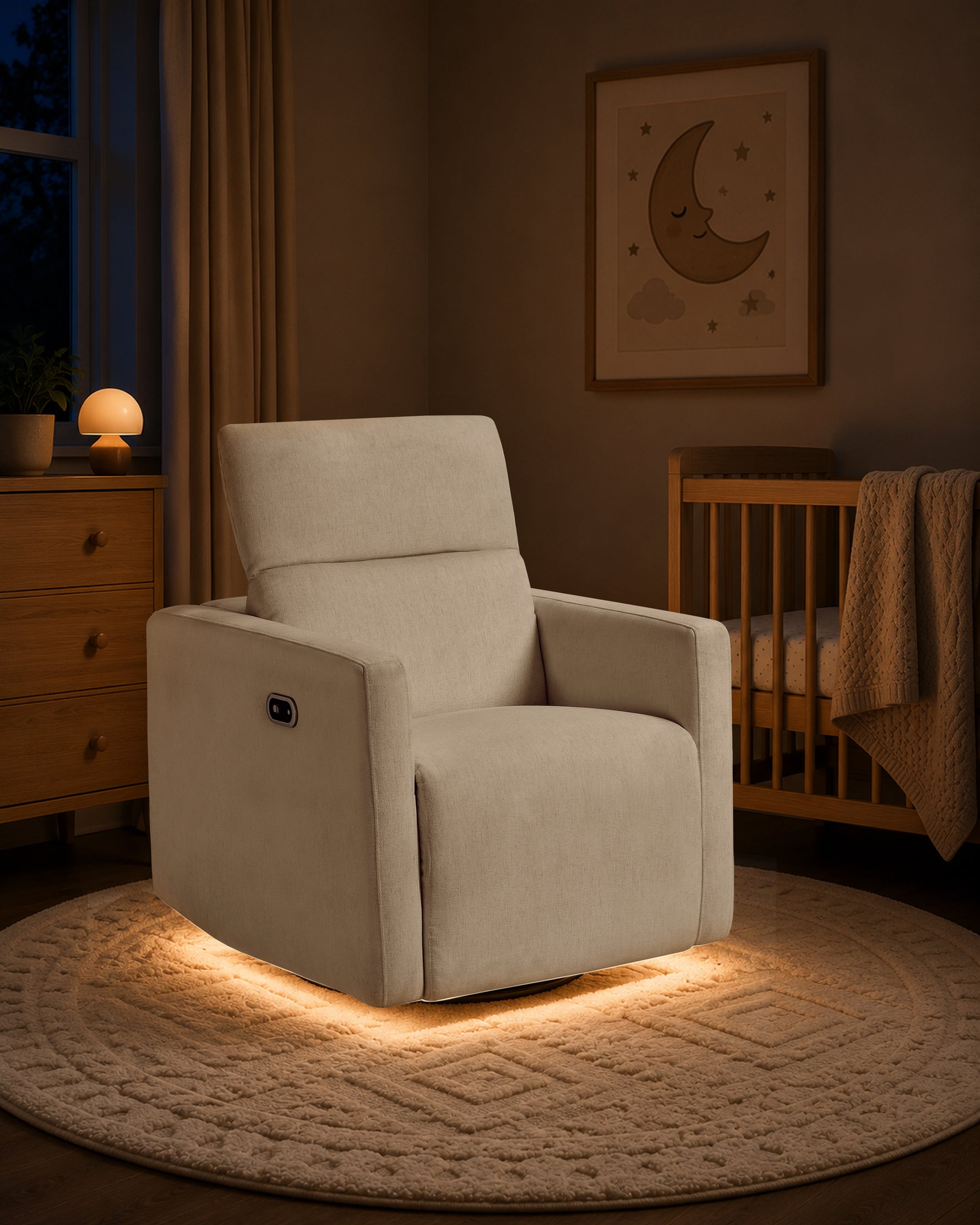 Maxi-Cosi Isla Cloud Swivel Glider & Power Recliner - Vanilla Lifestyle 1 with Nightlight