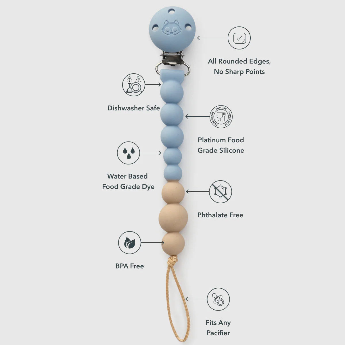 Blue Fog - Loulou Lollipop OneC Pacifier Clip - Features
