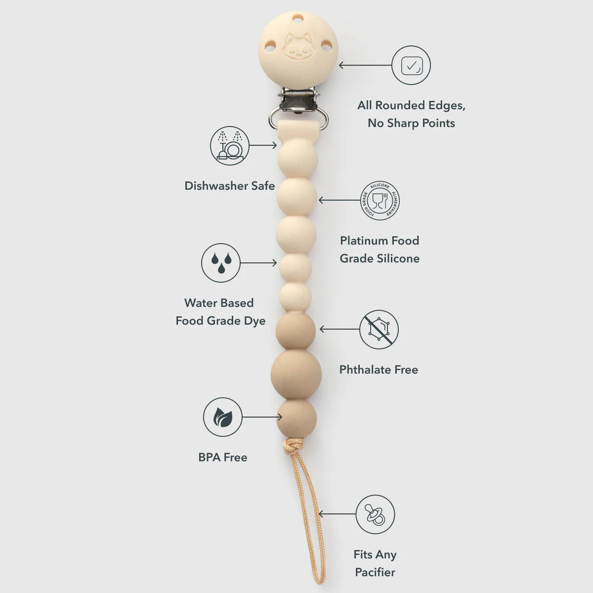Loulou Lollipop OneC Pacifier Clip Coconut Milk - Features