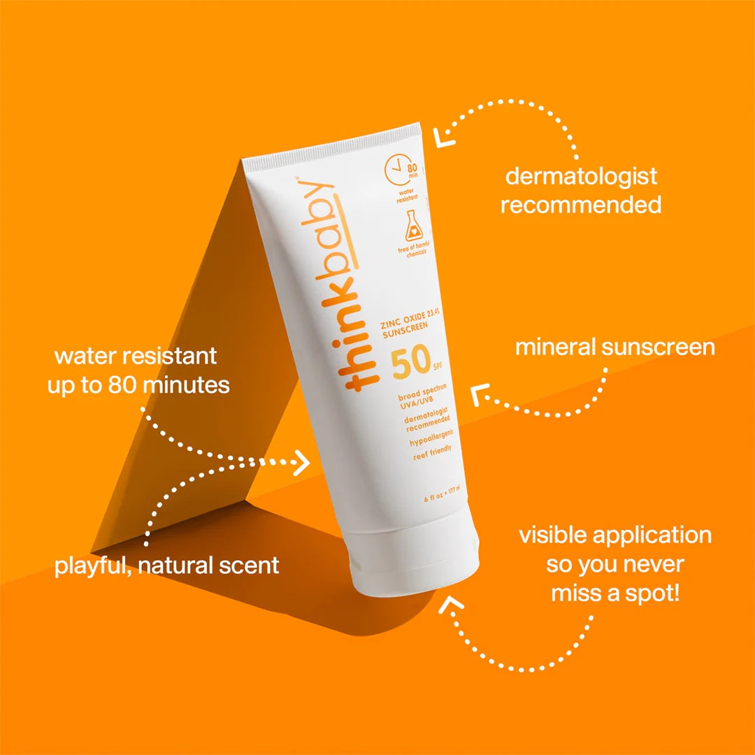 Thinkbaby Safe Sunscreen SPF 50+ - 6 oz Family Size Features