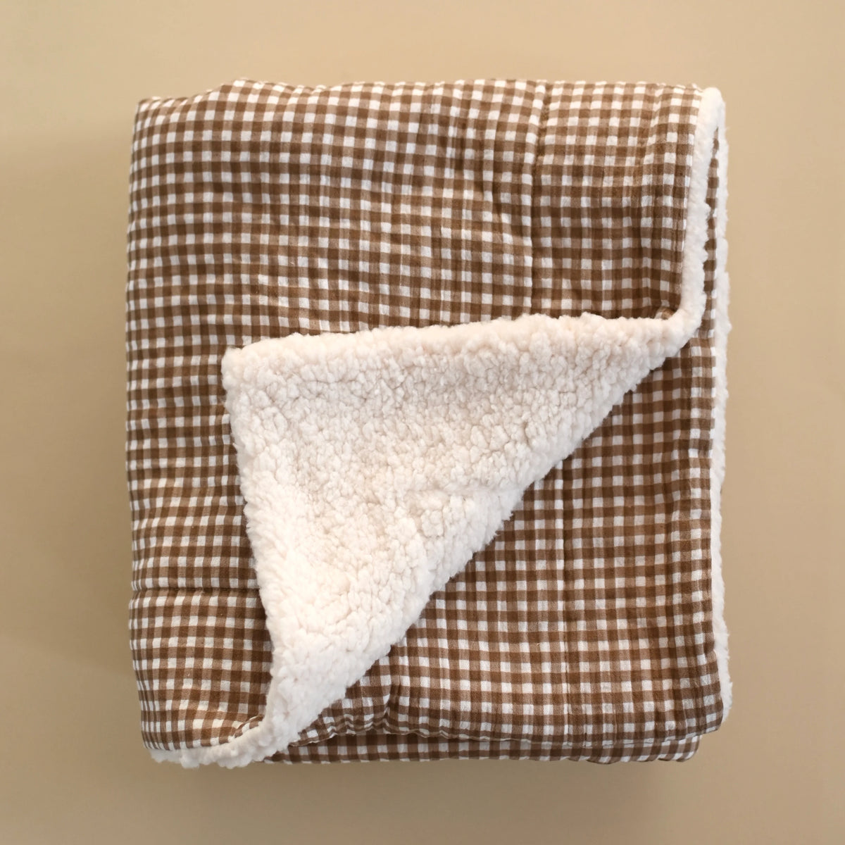 Minika Muslin & Sherpa Fleece Baby Blanket - Vichy Brown