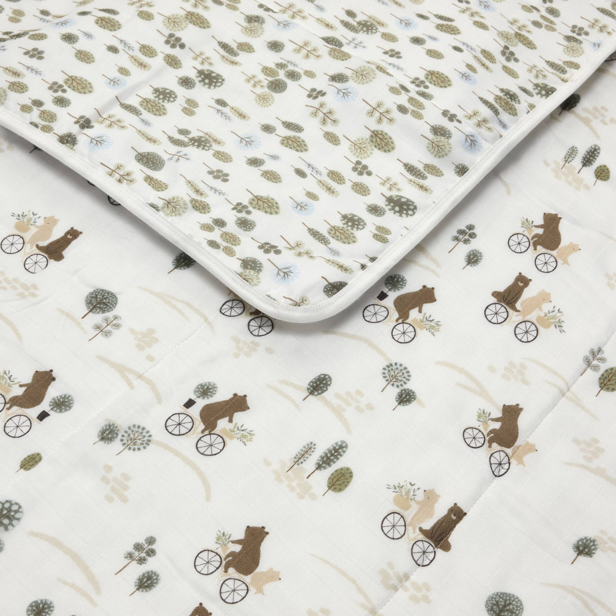 Loulou Lollipop Luxe Muslin Quilt Blanket - Bears on Bikes Detail