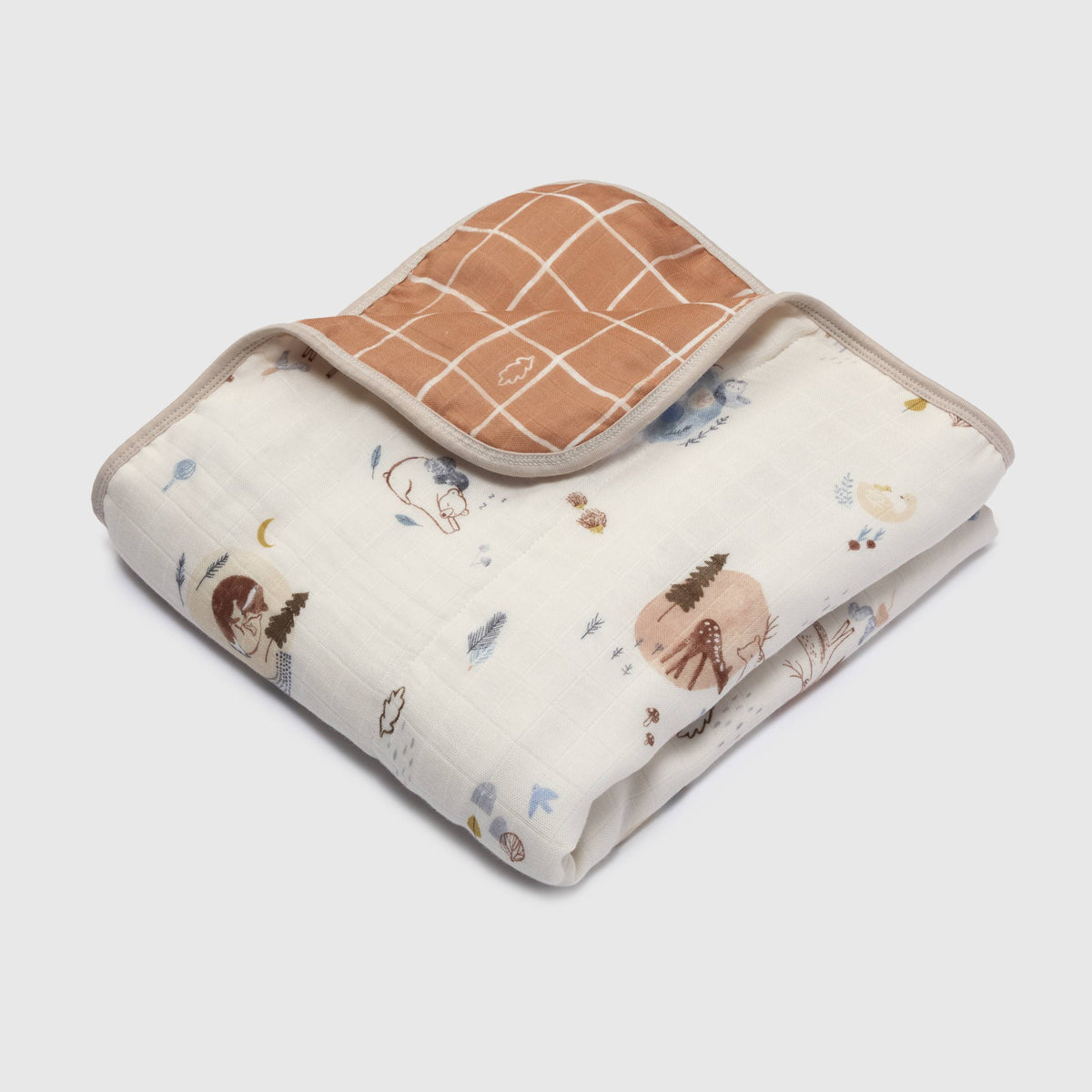Loulou Lollipop Luxe Muslin Quilt Blanket - Cozy Forest Folded
