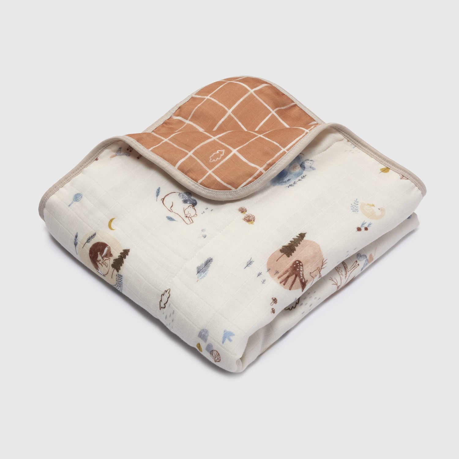 Loulou Lollipop Luxe Muslin Quilt Blanket - Cozy Forest Folded