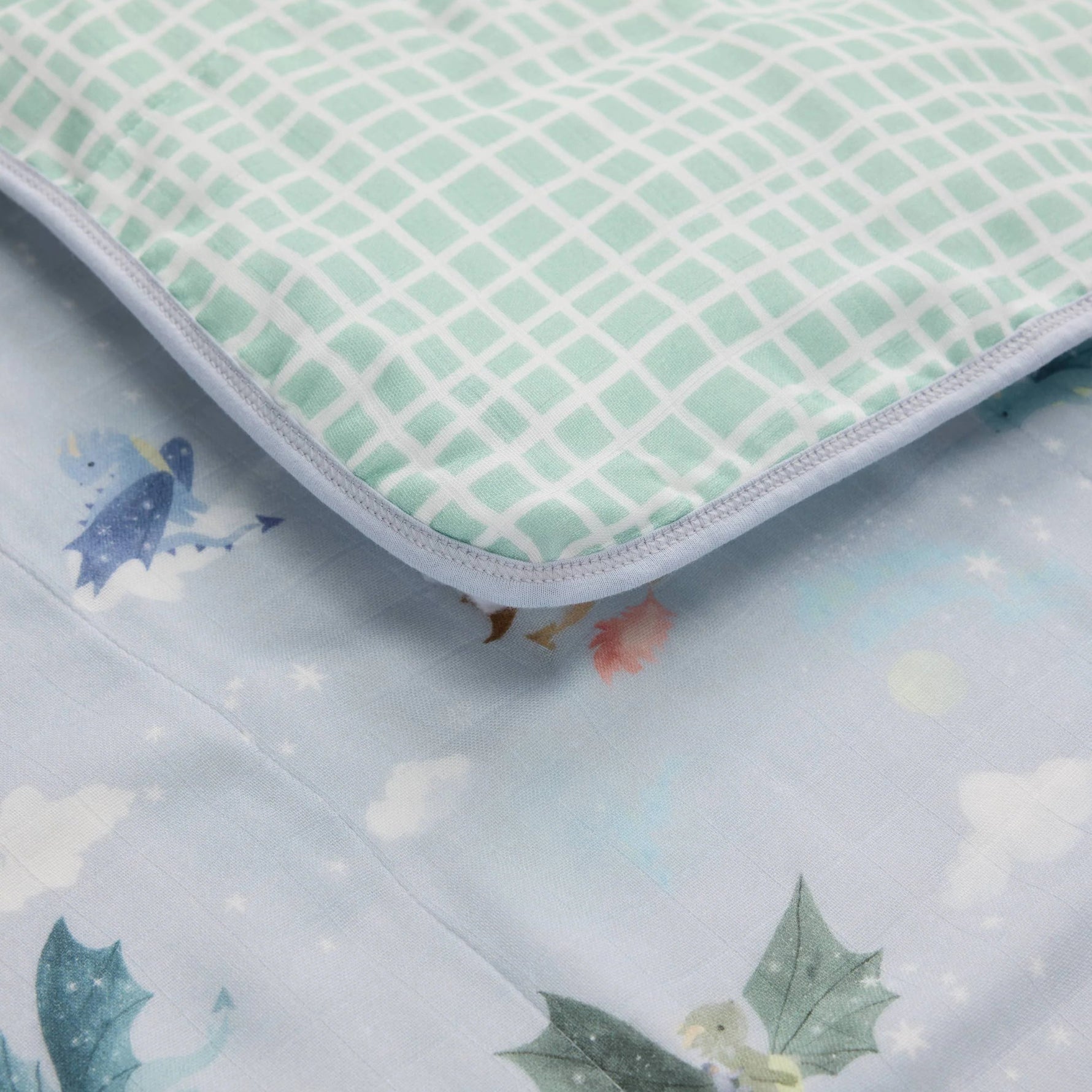 Loulou Lollipop Luxe Muslin Quilt Blanket - Magical Dragons Print Detail