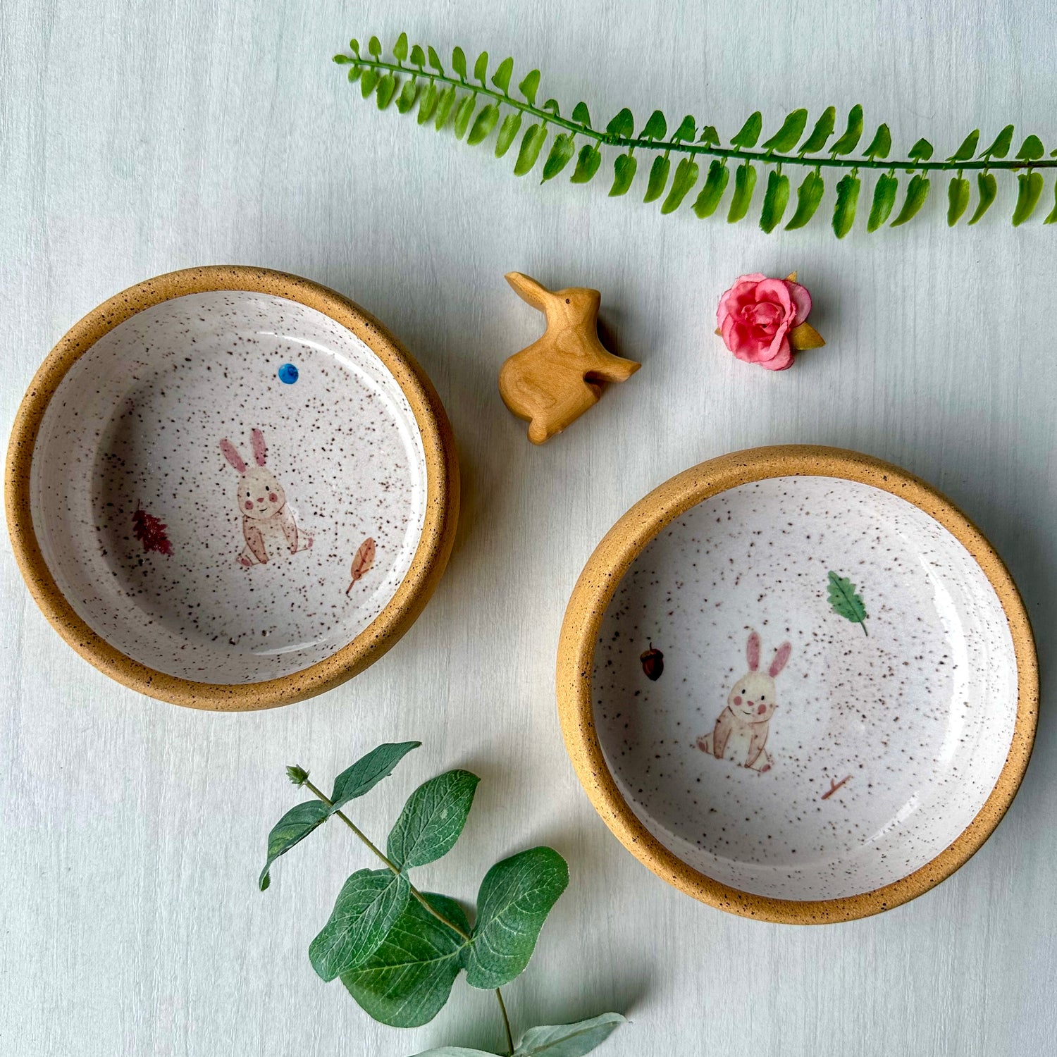 QUINN Pottery Handmade Woodland Toddler Bowl - Bunny Rabbit