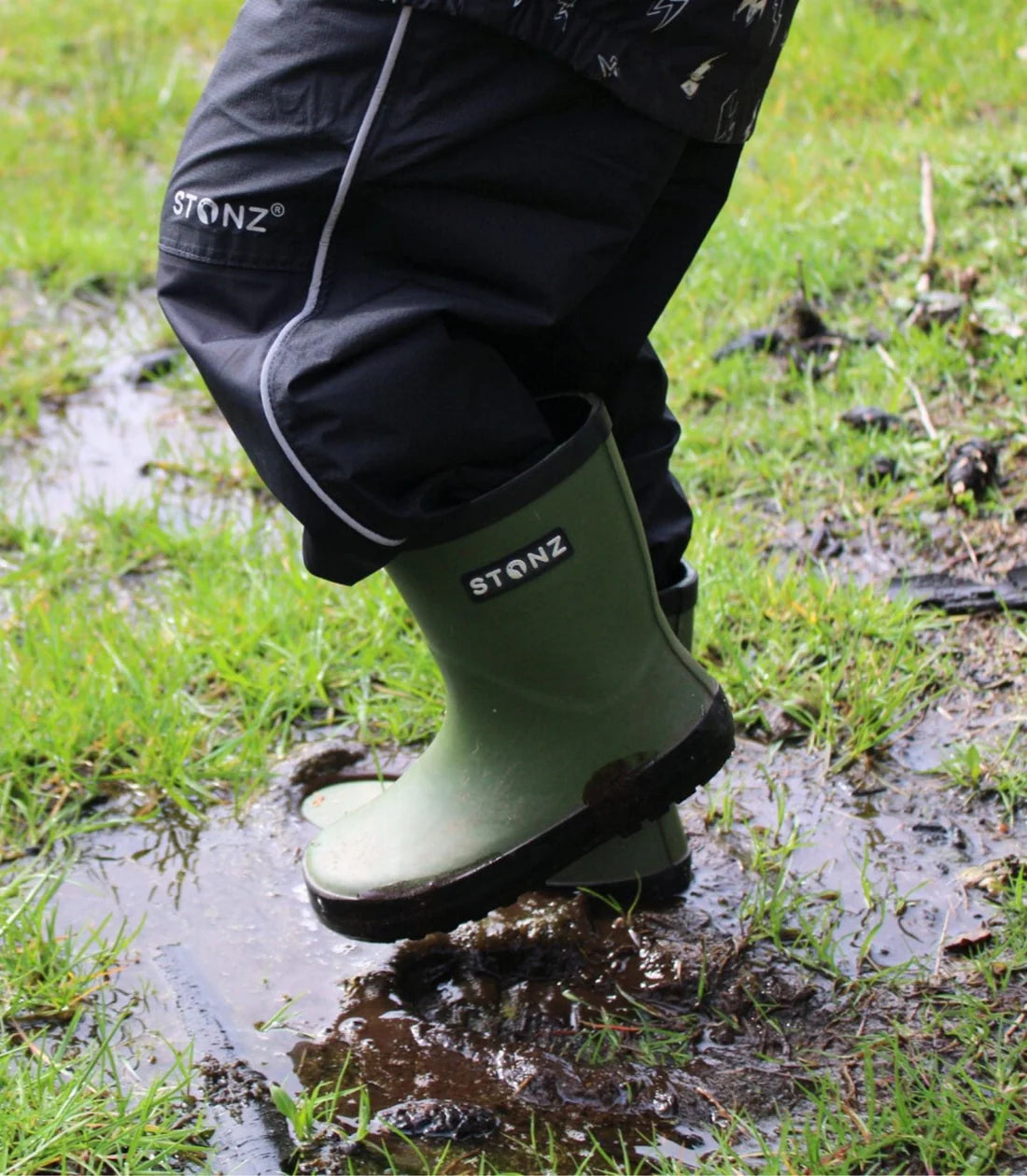 Stonz Waterproof Kids Rain Boots - Cypress - Lifestyle 3