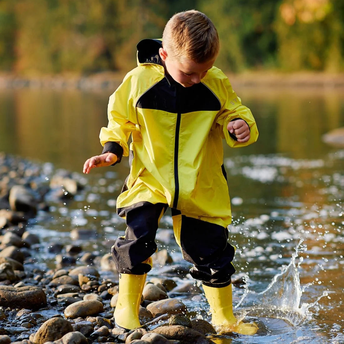 Stonz Waterproof Kids Rain Boots - Yellow - Lifestyle 2