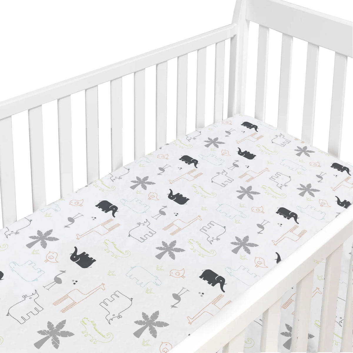 Kushies Percale Dream Crib Sheet - Jungle Animals - Lifestyle 2