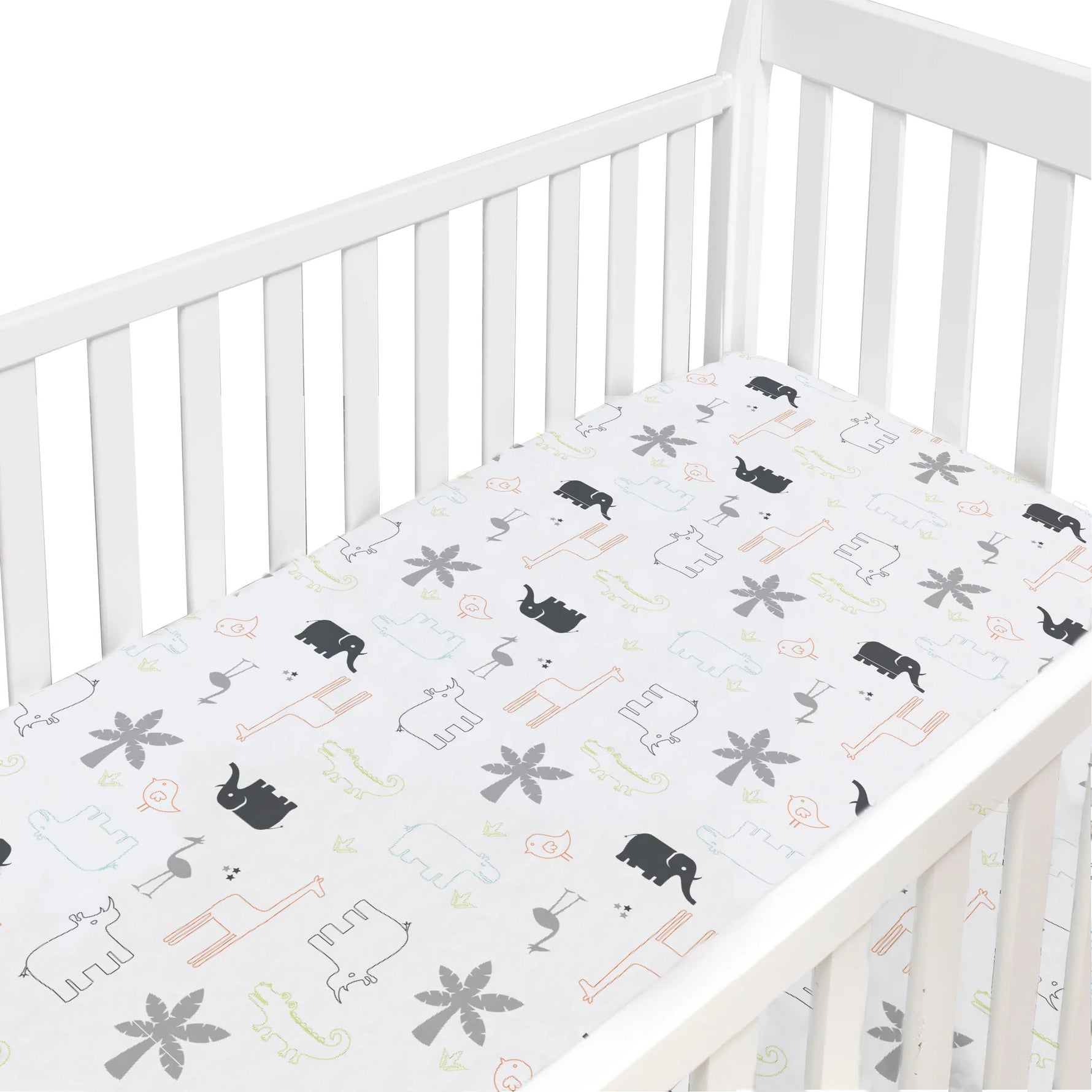 Kushies Percale Dream Crib Sheet - Jungle Animals - Lifestyle 2
