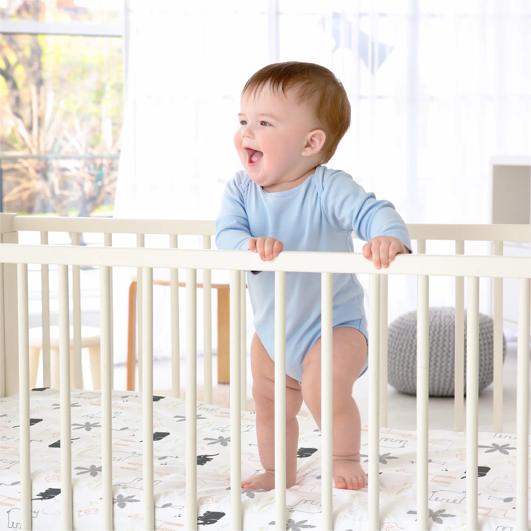 Kushies Percale Dream Crib Sheet - Jungle Animals - Lifestyle