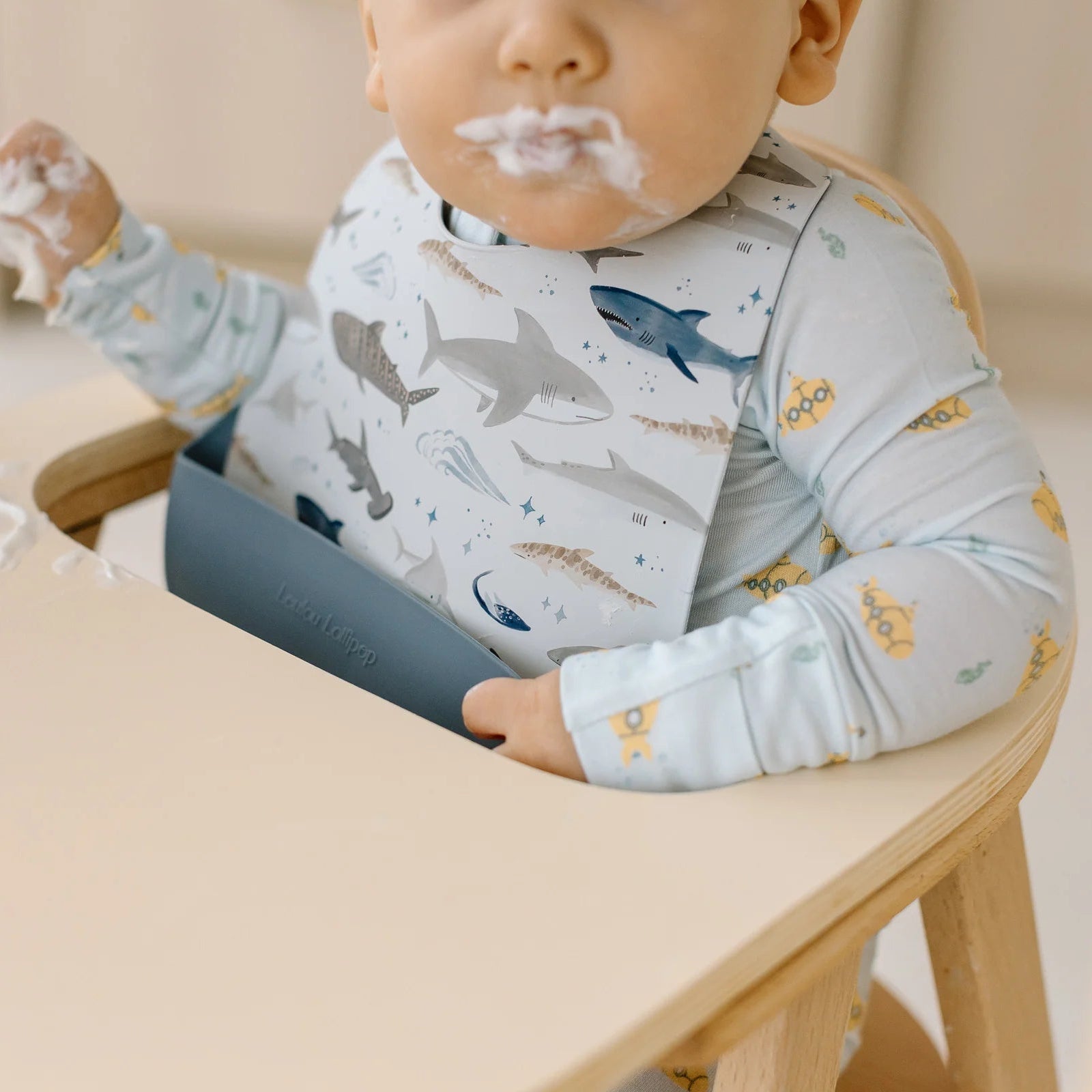 Loulou Lollipop Silicone Printed Bib - Sharks Lifestyle 1