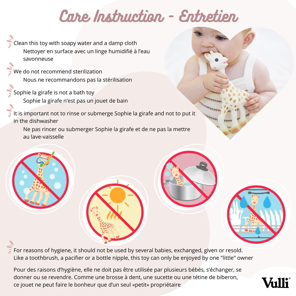 Sophie the Giraffe So'Pure Original Natural Rubber Teether Care Instructions