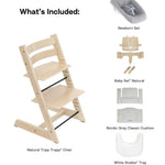 What's Included - Natural / Nordic Grey Cushion - Stokke Tripp Trapp® High Chair² Complete + Newborn Set Bundle